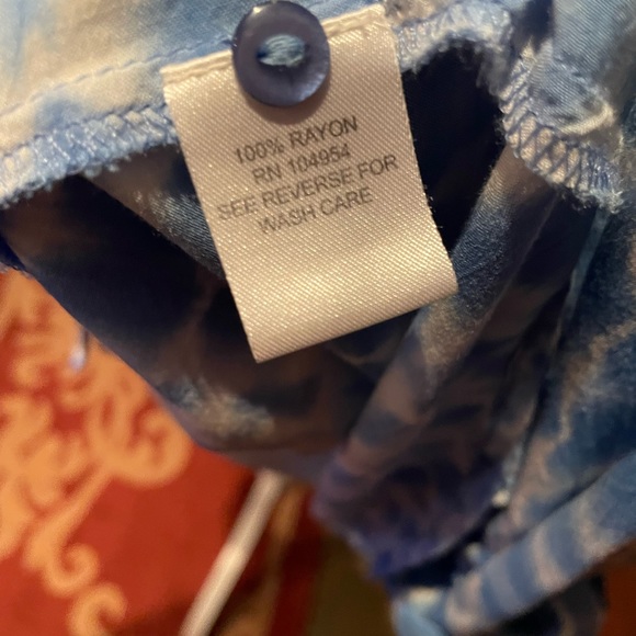 Blouse is a buttery soft blue and white tie-dye with roll up sleeves. - Picture 6 of 8